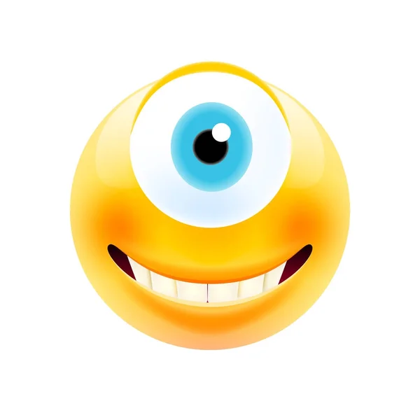 Cyclop Smile Emoticon Teeth Realistic Modern Emoji Smile Icon Isolated — Stock Vector
