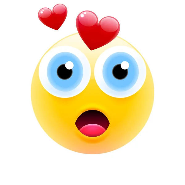 Niedlich Überraschte Verliebte Emojis Mit Großen Augen Und Offenem Mund — Stockvektor