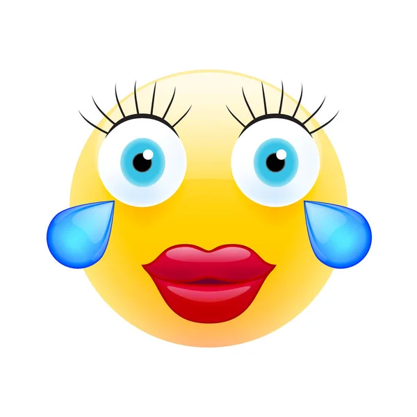Female Emoticon Tears Realistic Modern Emoji Isolated Illustration White Background — Stock Vector