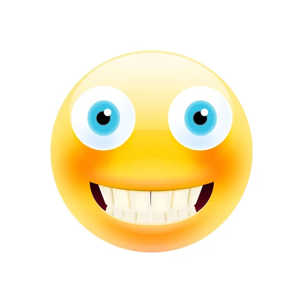 Happy Smile Emoticon Com Dentes Emoji Moderno Realista Ícone Sorriso — Vetor de Stock