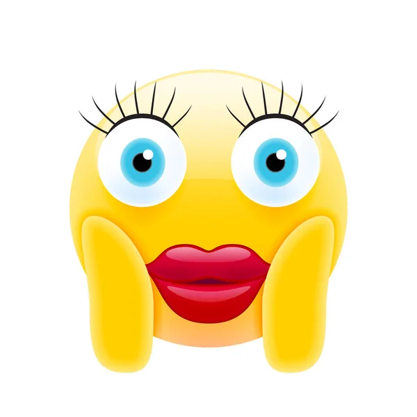 Emoji Impactado Hembra Linda Con Labios Serie Emoji Moderna Confundido — Vector de stock