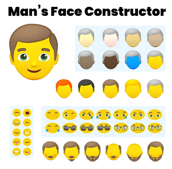 Konstruktor Karakter Emoji Man Dari Hipster Kakek Bagian Wajah Pria - Stok Vektor
