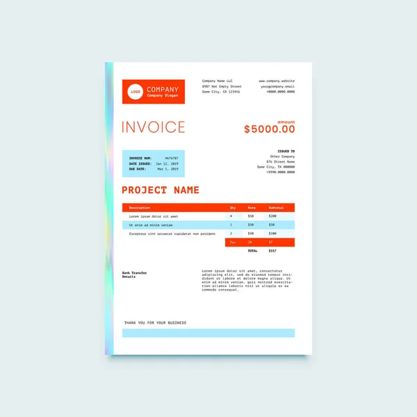 Invoice Form Design Template — Stock Vector