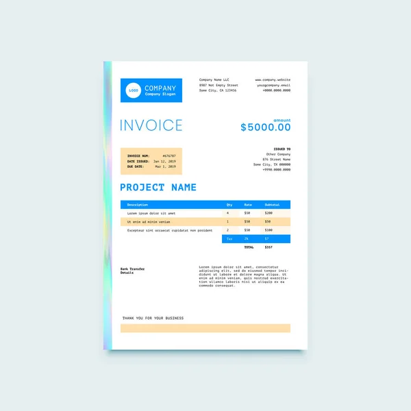 Invoice Form Design Template — Stock Vector