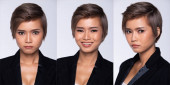 360 Portrét snap postava, asijské obchodní žena oblečení černý oblek, 