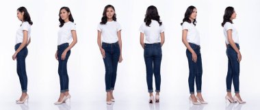 360 Full Uzunluk Çıtçıtçıtçıtçıtçıtlı, Asyalı Kadın günlük beyaz gömlek giyiyor