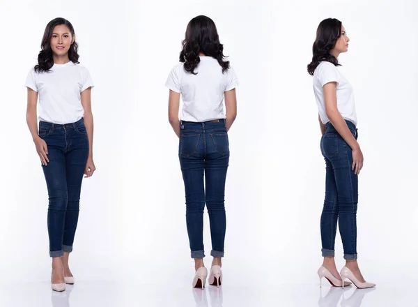 360 Full Length Snap Figure, Asian Woman wear casual white shirt — Stock Photo, Image