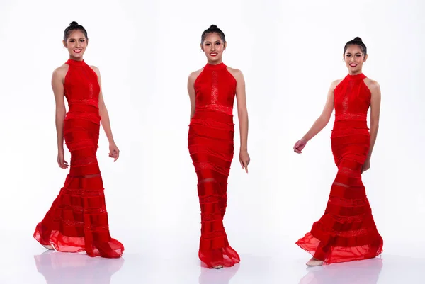 Full Length Snap Figure, Ázsiai nő Transgender visel Red Sexy — Stock Fotó