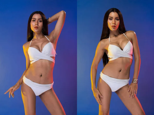 Mode Transgender Asian Woman Tan Haut Lange Schwarze Haare Schöne — Stockfoto