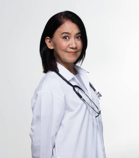 Asian Beautiful Senior Doctor Nurse Woman Uniform Stethoscope Medical Hospital — Stock Photo, Image