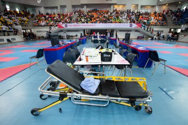 Bangkok, Thailand - July 27, 2019 ; Sport Event named Heroes TaeKwonDo International Championship 2019. Nurse Emergency Medical Service standby for Accident from Fighting at Assumption University