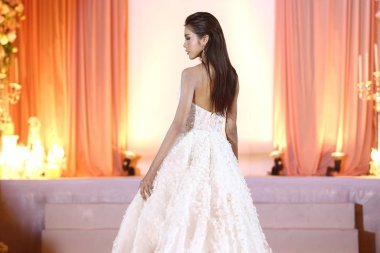 Bangkok, Thailand - April 8, 2018 ; Model walks in Fashion Show of Wedding Dress in 