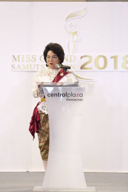 Samutsakorn, Thailand - April 19, 2018 ; Models walk in opening Show of Beauty Pageant Contest 
