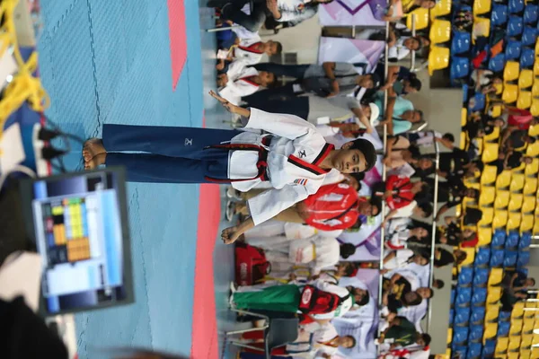 Bangkok Tailândia Julho 2018 Praticante Taekwondo Freestyle Poomsae Poomsae Criativo — Fotografia de Stock