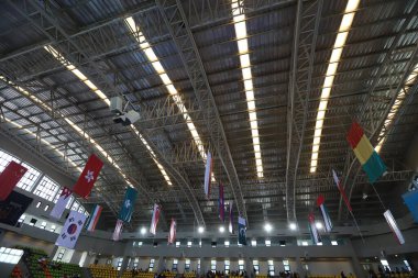 Bangkok, Tayland - 1 Temmuz 2018: Birçok ülkeden tekvando sporcusunun atmosferi Au Stadyumu 'nda düzenlenen 4.