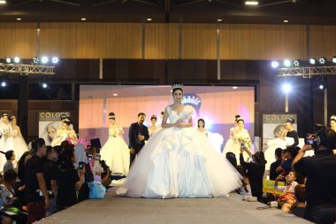 Bangkok, Thailand - May 24, 2017 ;  Lifeford Enchanted Princess Bridal Makeup 2017, Final Round at Bangkok Convention Hall, wedding dress gown fashion show