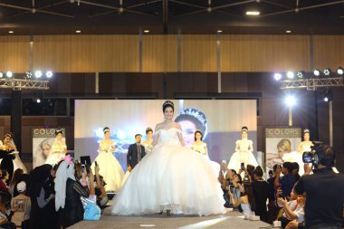 Bangkok, Thailand - May 24, 2017 ;  Lifeford Enchanted Princess Bridal Makeup 2017, Final Round at Bangkok Convention Hall, wedding dress gown fashion show