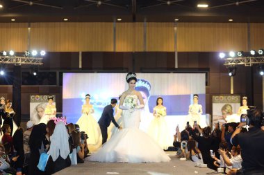 Bangkok, Thailand - May 24, 2017 ;  Lifeford Enchanted Princess Bridal Makeup 2017, Final Round at Bangkok Convention Hall, wedding dress gown fashion show