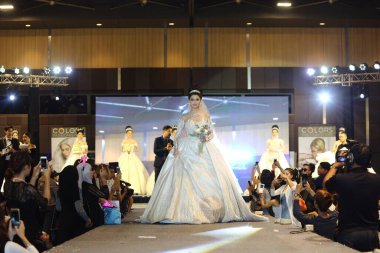 Bangkok, Thailand - May 24, 2017 ;  Lifeford Enchanted Princess Bridal Makeup 2017, Final Round at Bangkok Convention Hall, wedding dress gown fashion show