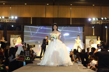 Bangkok, Thailand - May 24, 2017 ;  Lifeford Enchanted Princess Bridal Makeup 2017, Final Round at Bangkok Convention Hall, wedding dress gown fashion show