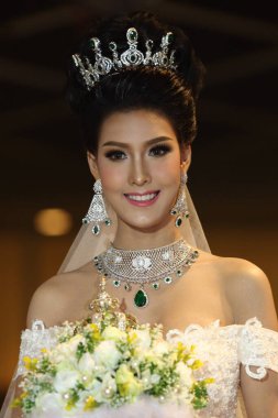 Bangkok, Thailand - May 24, 2017 ;  Lifeford Enchanted Princess Bridal Makeup 2017, Final Round at Bangkok Convention Hall, wedding dress gown fashion show