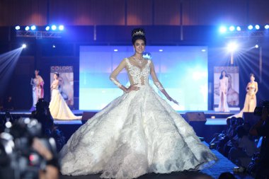 Bangkok, Thailand - May 24, 2017 ;  Lifeford Enchanted Princess Bridal Makeup 2017, Final Round at Bangkok Convention Hall, wedding dress gown fashion show