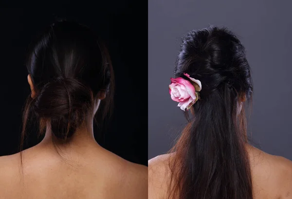 Femeia Asiatică Înainte Aplica Make Stil Par Fără Retușare Față — Fotografie, imagine de stoc
