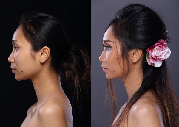 Wanita Asia Sebelum Menerapkan Make Gaya Rambut Tidak Ada Retouch — Stok Foto