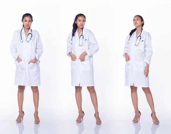 Profesionální Asijské Krásný Lékař Zdravotní Sestra Žena Labcoat Uniforma Černé — Stock fotografie