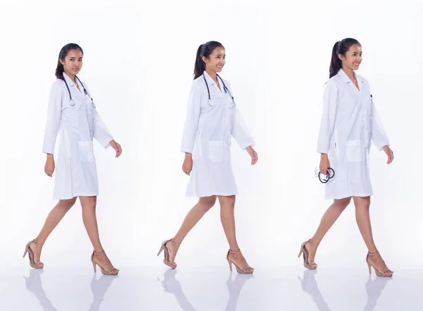 Szakmai Asian Beautiful Doctor Nurse Labcoat Egyenruha Fekete Haj Sztetoszkóp — Stock Fotó