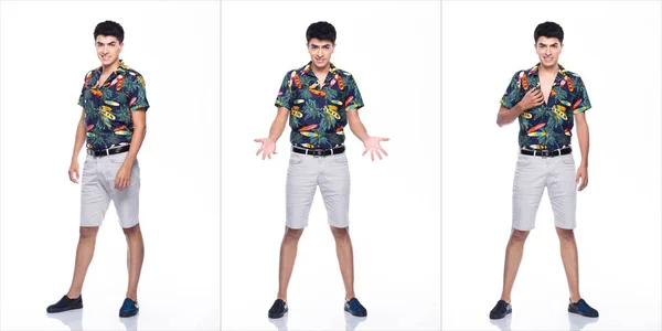Jonge Blanke Man Zomer Tropisch Bedrukt Polo Shirt Wit Korte — Stockfoto