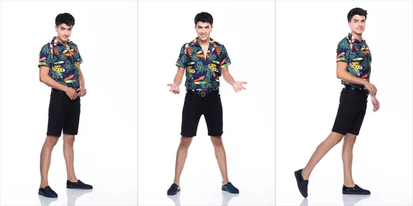 Joven Hombre Caucásico Verano Tropical Impreso Polo Camisa Negro Corto — Foto de Stock