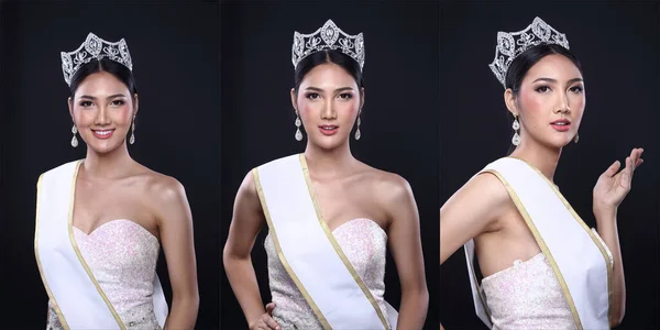 Kollázs Csoport Csomag Miss Pageant Contest Ázsiai Estélyi Bál Ruha — Stock Fotó