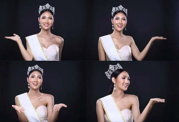 Collage Paquete Grupo Miss Concurso Desfile Asiático Vestido Noche Vestido — Foto de Stock