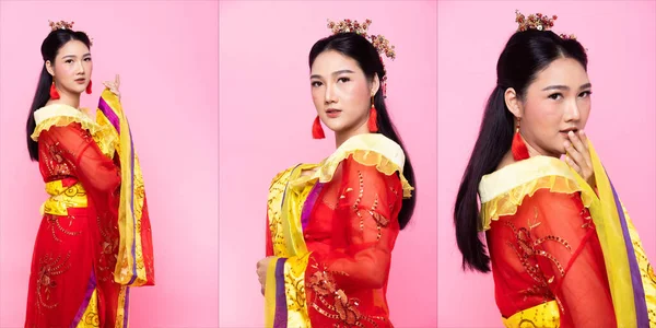 Red Gold Pizzo Cinese Tradizionale Costume Opera Sud Est Asiatico — Foto Stock