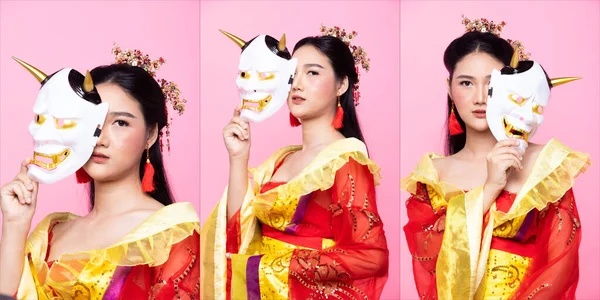 Renda Ouro Vermelho Traje Tradicional Chinês Ópera Sudeste Asiático Vestido — Fotografia de Stock