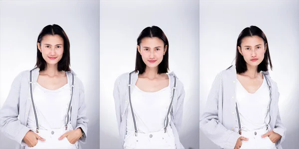 Collage Group Pack Fashion Ung Smal Asiatisk Kvinna Insvept Hår — Stockfoto