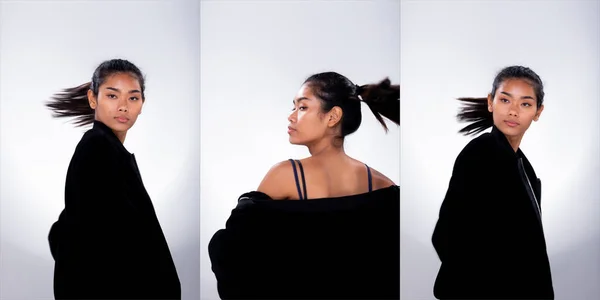 Collage Group Pack Fashion Junge Dünn Gebräunte Haut Asiatische Frau — Stockfoto