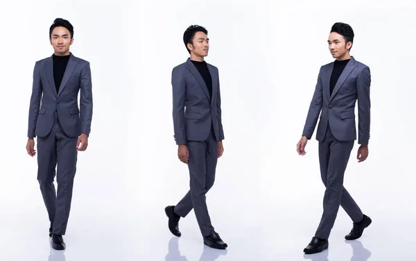 Figura Snap Longitud Completa Hombre Negocios Asiático Camina Izquierda Negro — Foto de Stock