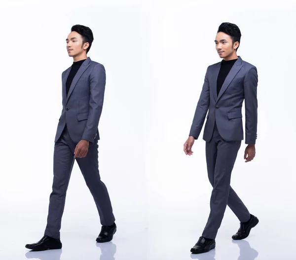 Full Length Snap Figure Asian Business Man Walks Left Right — Stock Photo, Image