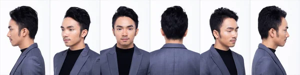 Retrato Face Asian Business Man Vire Preto Escuro Adequado Terno — Fotografia de Stock