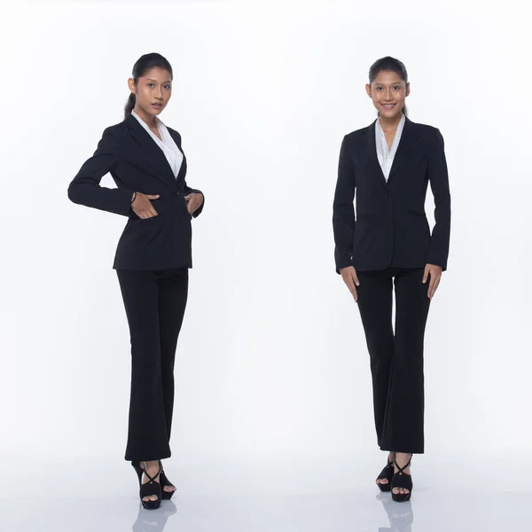 Groupe Collage Pack Pleine Longueur Snap Figure Asiatique Femme Affaires — Photo