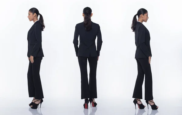 Kolaj Grubu Full Long Snap Figure Asyalı Kadını Siyah Takım — Stok fotoğraf
