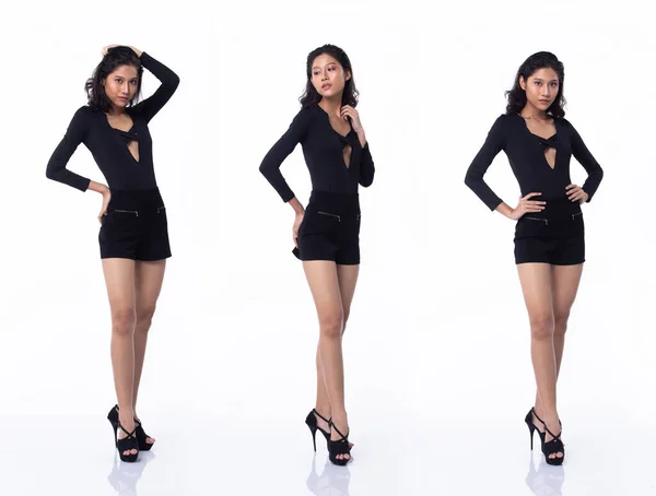 Colagem Grupo Pacote Comprimento Completo Corpo Snap Moda Jovem Mulher — Fotografia de Stock