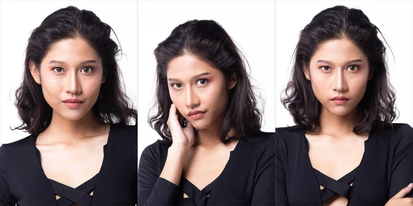 Tvář Emoce Pocit Módy Mladá Asijská Žena Opálená Kůže Krátké — Stock fotografie