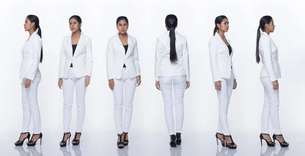 Full Length Snap Figur Asiatische Geschäftsfrau Stehen Weiß Formell Ordnungsgemäße — Stockfoto