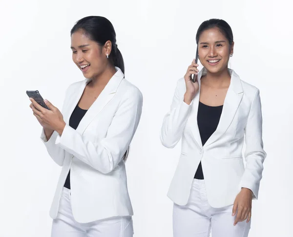 Portrait Half Body Snap Figur Asian Business Woman Stand White — Stockfoto