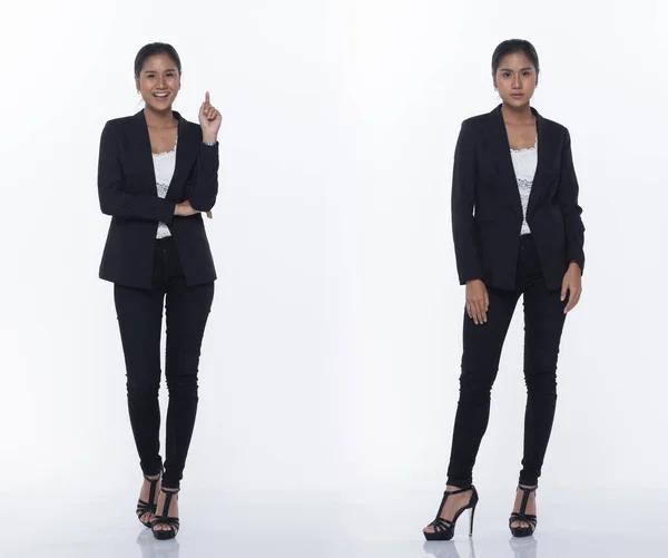 Full Length Snap Figure Mulher Negócios Asiática Stand Black Formal — Fotografia de Stock