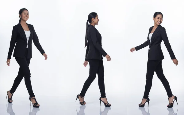 Full Length Snap Figure Mulher Negócios Asiática Stand Black Formal — Fotografia de Stock