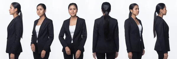 Portret Pół Ciała Snap Figura Asian Business Woman Stand Kolorze — Zdjęcie stockowe